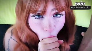 Ruiva sedenta por sexo oral tira muito leite na boca do meio-irmão amador.