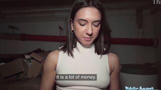 Public Agent Beautiful Brunette Biology Student Cums Over a Stranger Cock