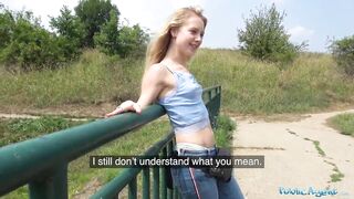 Public Agent Horny blondes tight body fucked for cash in forest