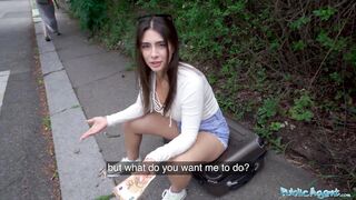 Public Agent Tru Kait riding a big dick deep inside her wet pussy outdoors in public