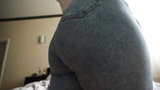 Big-ass teen in ripped jeans takes a fat cock POV