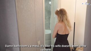 Russian chick gives inexperienced blowjob, huge salami rigid penetrate in doggystyle